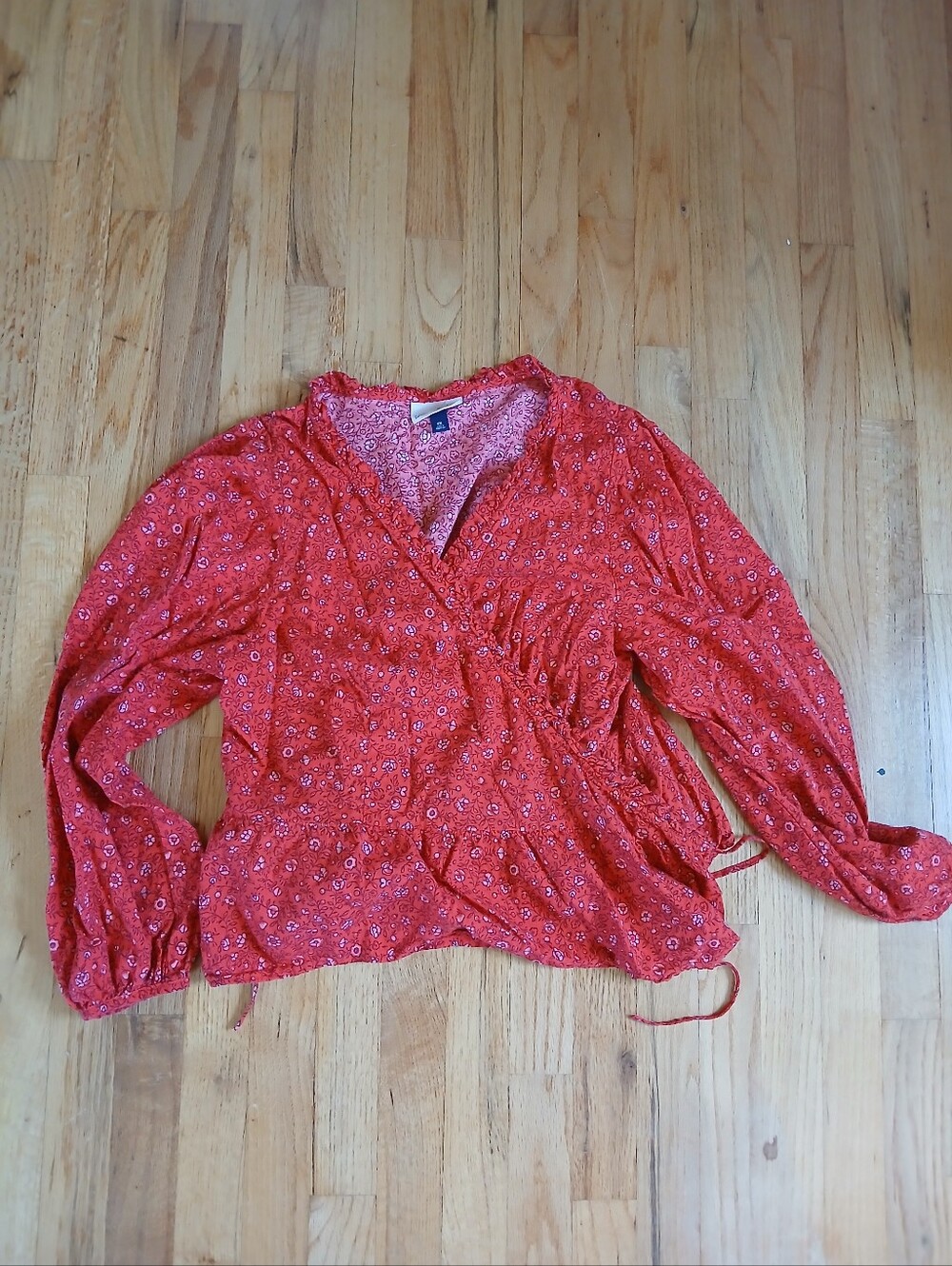 Red Floral Wrap Top